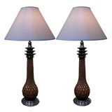 A Pair of french Carved Wooden Pineapple-Form Lamps