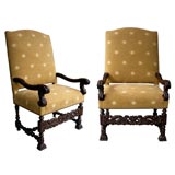 A Well-Carved Pair of Dutch Baroque Walnut Arm Chairs