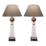 A Pair of French White Porcelain Obelisk-Form Lamps