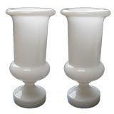A Pair of Italian Baluster-Form White Glass Urns