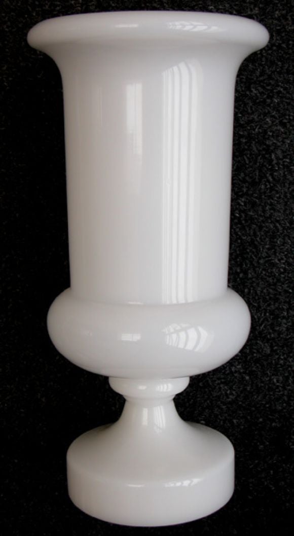 A Pair of Italian Baluster-Form White Glass Urns