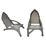 A Charming Pair of French Faux Bois Concrete Garden Chairs