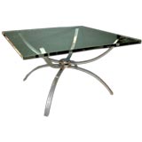 Vintage Chic Italian, 1960s Nickel-Plated Cocktail Table with Square Clear Glass Top