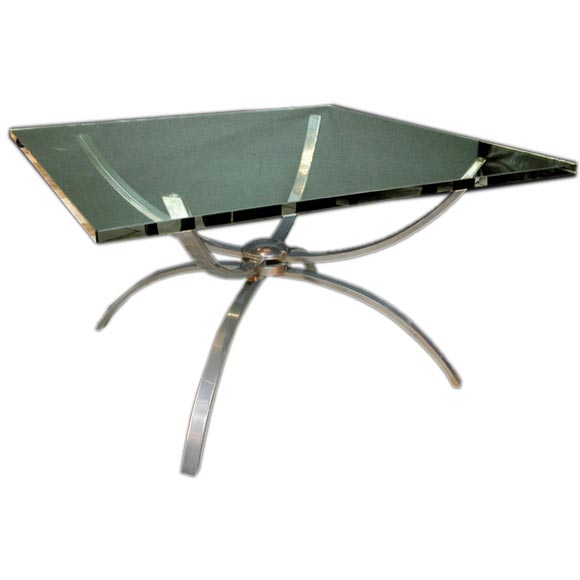 Chic Italian, 1960s Nickel-Plated Cocktail Table with Square Clear Glass Top For Sale