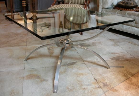 Chic Italian, 1960s Nickel-Plated Cocktail Table with Square Clear Glass Top For Sale 1