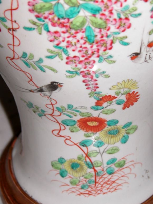 A Chinese Famille Rose Baluster-Form Vase Mounted as Lamp