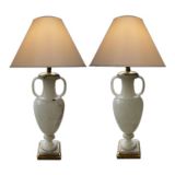An Monumental Pair of Italian White Alabaster Urn-Form Lamps