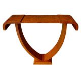 A Refined French Art Deco Burl Elmwood Waterfall Console Table