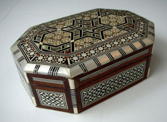 An Intricate Moroccan Wood, Mother-of-Pearl and Bone Box