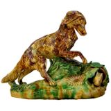 A Rare English Yellow Ware Polychromed Figure of a Hunting Dog