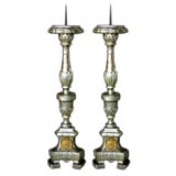 Antique A Pair of Italian Neoclassical Silver-Leafed Pricket Sticks