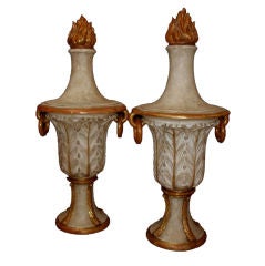 A Massive Pair of Ivory Painted and Parcel Gilt Wooden Urns