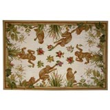 A Whimsical French Embroidered Panel of Playful Monkeys