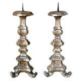 A Pair of Italian Neoclassical Silver Leafed Pricket Sticks