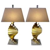 A Striking Pair of American 1960's Helix-Form Brass Lamps