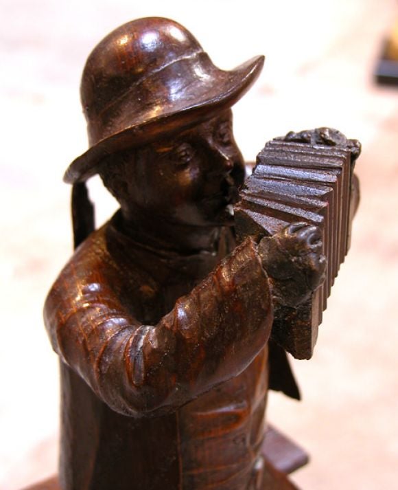 Pair of Belgian Folk Art Wooden Figures of Musicians Now Lamps