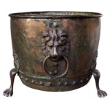 Large-Scaled English Copper Coal/Log Bin with Lion Ring Handles