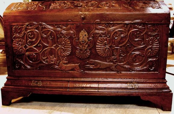 Régence A Large and Well-Carved Carved French Regence Oak Chest with Domed Lid