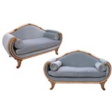 A Pair of French Art Deco Ivory Painted & Parcel-Gilt Settees