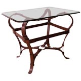 A French Iron Strap Work Rectangular Side Table with Glass Top