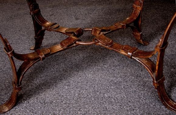 A French Iron Strap Work Rectangular Side Table with Glass Top 2