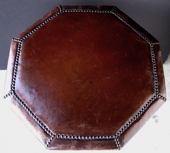 A French 1940's Brown Leather Octagonal Side Table