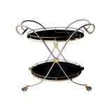 Vintage A Chic French Art Deco Oval Drinks Cart in Brass, Steel & Glass