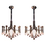 A Striking Pair of French Art Deco Chrome & Glass Chandeliers