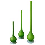 A Set of 3 Italian Green Pencil-Neck Satinato Bottle-Form Vases