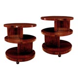 Pair of French Art Deco Brazilian Rosewood Circular Side Tables