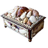 An American Victorian Tramp Art Shell Encrusted Jewelry Box