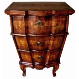 An Italian Rococo Style Walnut Serpentine-Front 3-Drawer Commode