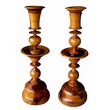 Antique A Pair of French Double Baluster-Form Olivewood Candlesticks