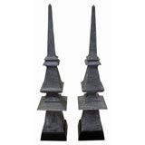 Antique A Large-Scaled Pair of French Quadrangular Zinc Roof Finials