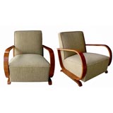 A Pair of French Art Deco Mahogany  Open Form Arm Chairs