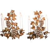 A Lush Pair of Italian Gilt-Metal Grapevine 2-Arm Wall Lights