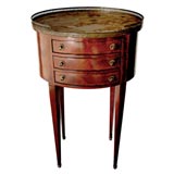 A French Louis XVI Style Walnut 3-Drawer Oval Bouilotte Table