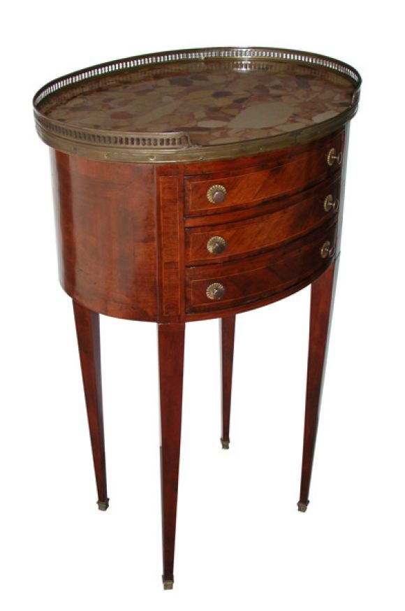 A French Louis XVI Style Walnut 3-Drawer Oval Bouilotte Table