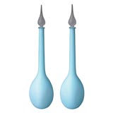 A Tall Pair of Italian 1960's Pale Blue Satino Glass Vases