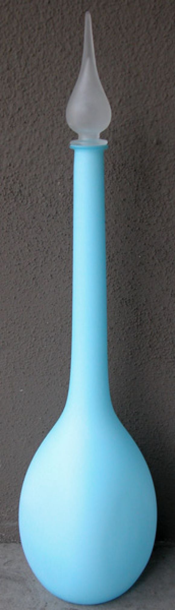 A Tall Pair of Italian 1960's Pale Blue Satino Glass Vases