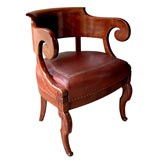 Antique A French Restauration Mahogany Tub Chair with Downscrolled Arms