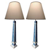 Pair of Italian Neoclassical Style Alabaster/Lapis Lazuli Lamps