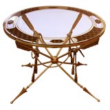 A French 1940's Art Moderne Brass Side Table w/Verre Eglomise Glass Top