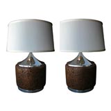 A Handsome Pair of American 1960's Chrome and Cork Lamps