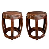 A Pair of Chinese Qing Style Red Sandalwood Barrel-Form Tables