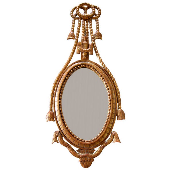 Danish Rococo Style Carved Giltwood Oval Mirror For Sale at 1stdibs