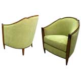 A Pair of French 1930's Art Deco Upholstered Tub Chairs w/Inlay