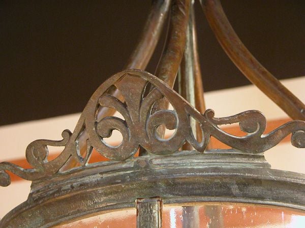 A Large French Louis XVI Style Bronze Cylindrical Form Lantern