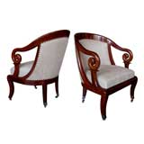 Antique A Pair of French Louis Philippe Mahgany Open Arm Chairs