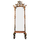 French Art Nouveau Gilt-Iron Beveled Mirror on Low Console